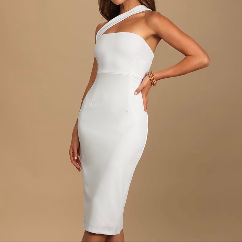 Ivory One Shoulder Midi Dress